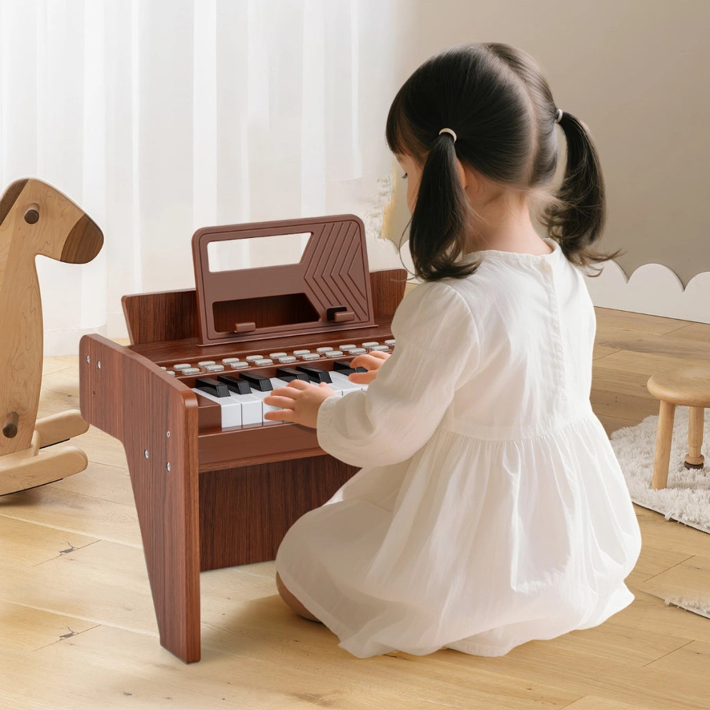 Mini tastiera digitale giocattolo con velocit¨¤ e volume regolabili, Mini tastiera pianoforte per bambini a 25 tasti Marrone