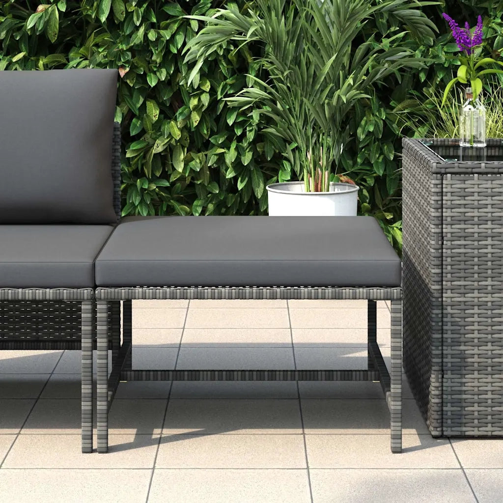 Sedia da giardino-Poggiapiedi Modulare con Cuscino in Polyrattan Grigio