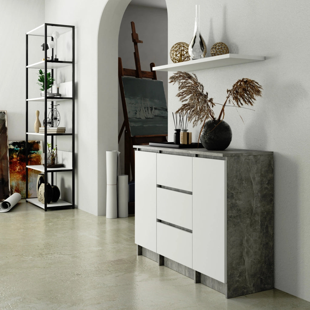 Cassettiera AKORD K100 Cemento 101 cm 2 ante 3 cassetti inserto frontale Bianco 101x35x76 cm