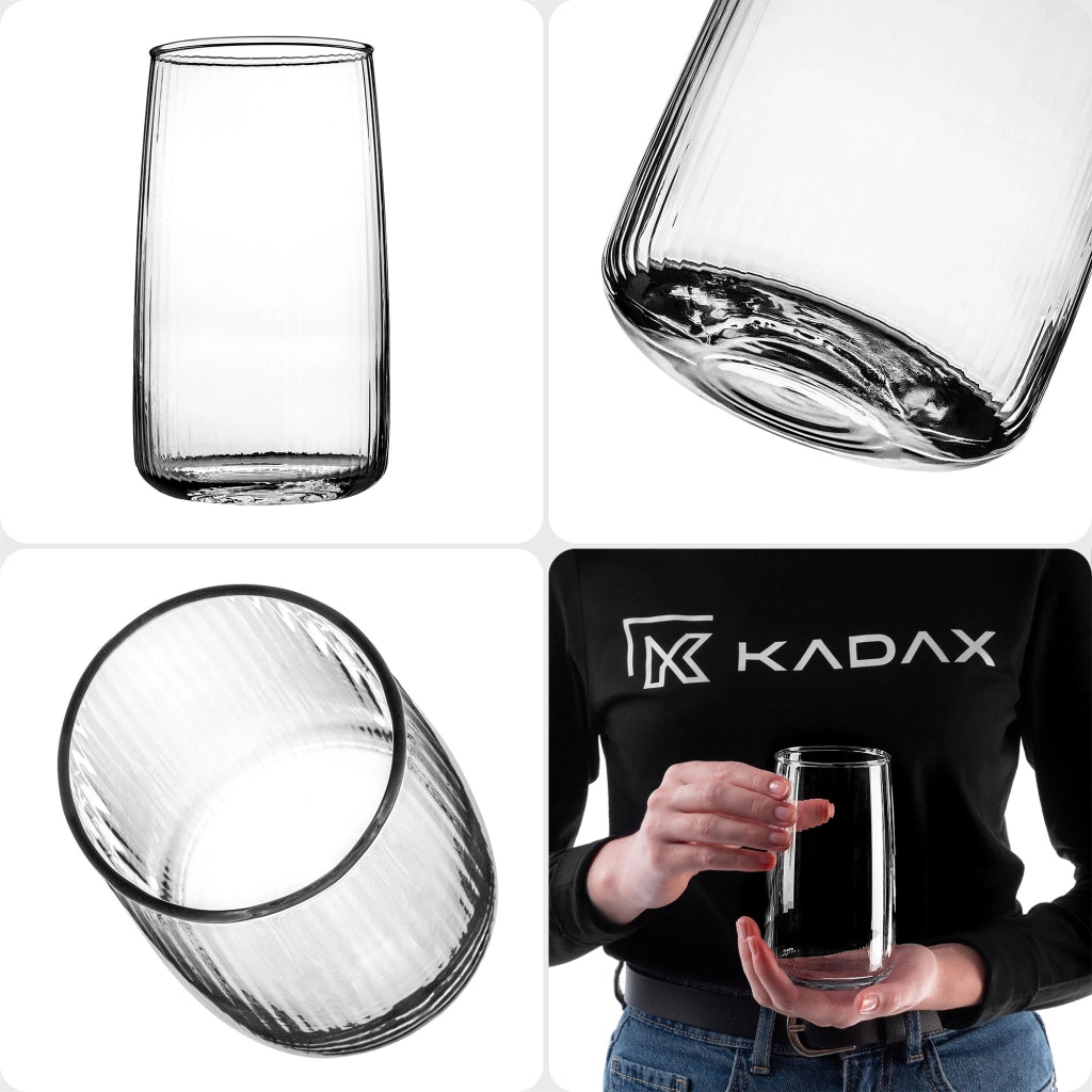 Set di 8 bicchieri da 480 ml per succhi di frutta, modello KADAX, con scanalatura, di grandi dimensioni.