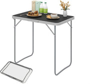 Tavolo da Campeggio Ripiegabile per Balcone e Giardino - Tavolo da Esterno Inclinabile con Maniglia - 80 x 50 x 70 cm - MDF Nero con Metallo