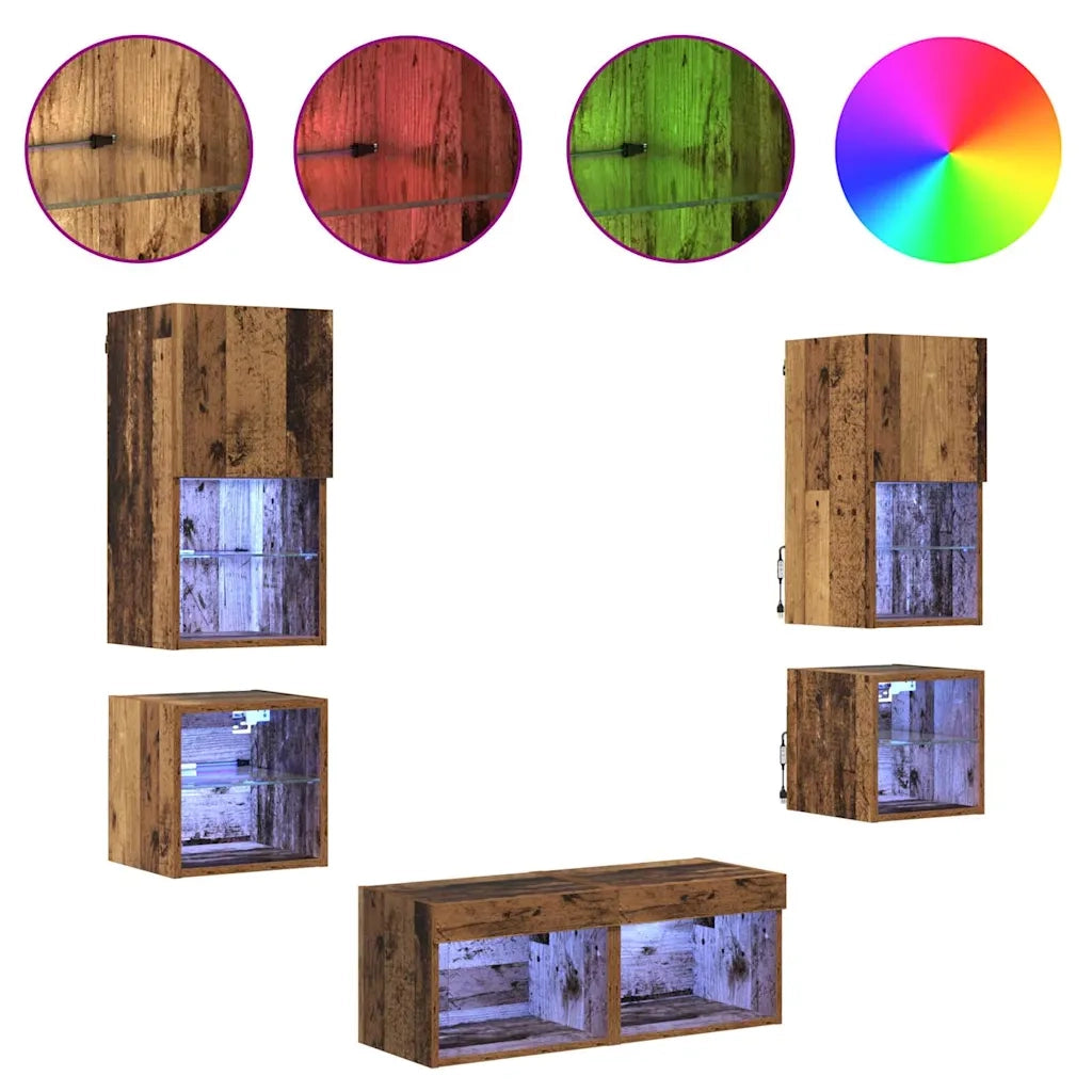 Unità per TV a Muro 8 pcs Legno vecchio Legno multistrato