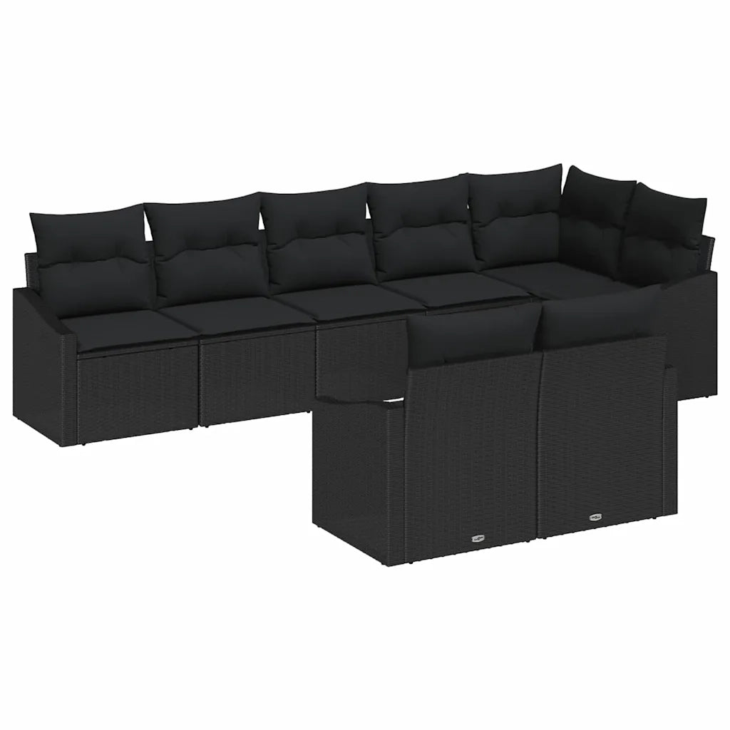 Set Divano da Giardino con cuscino 8 pcs Nero polyrattan 3355442