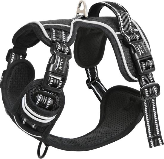 Harnas Riflettente per Cani con Maniglia per Allenamento - Nero