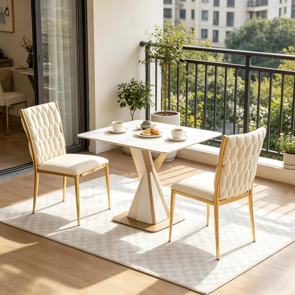 Sedia da Pranzo con Schienale Alto Ergonomico e Piedini Regolabili in Velluto Metallo Bianco Crema Oro