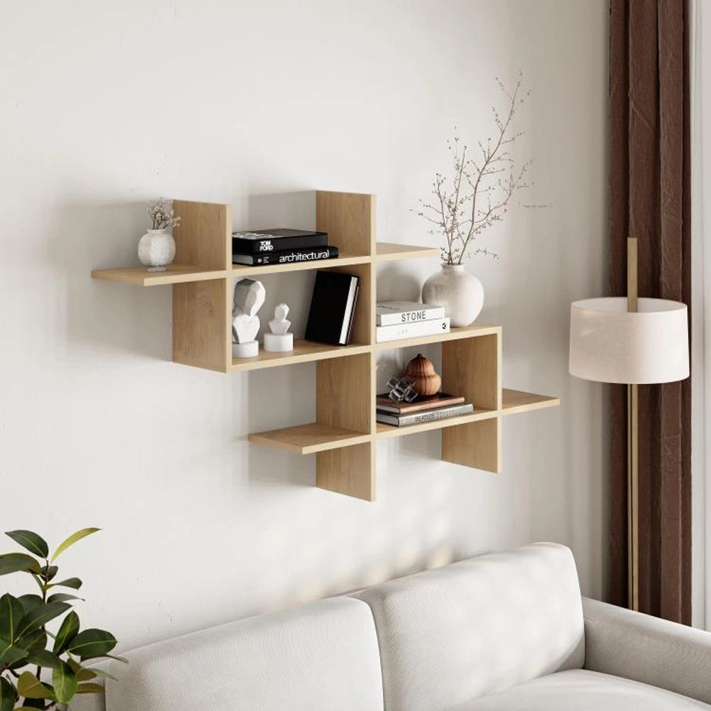 Mensola Libreria 3 Ripiani Geometrica in Legno Salvaspazio 150x82x22 cm Quercia