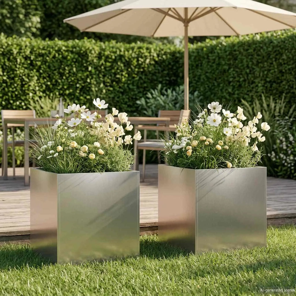 Vaso da giardino 2 pz Argento 25 x 25 x 25 cm Acciaio Inox 8004947