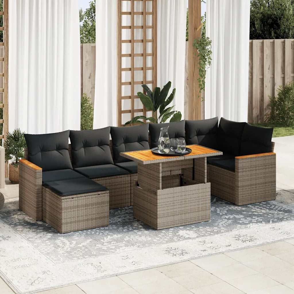 Set Divano da Giardino 8pz con Cuscini Grigio Polyrattan Acacia 3327518