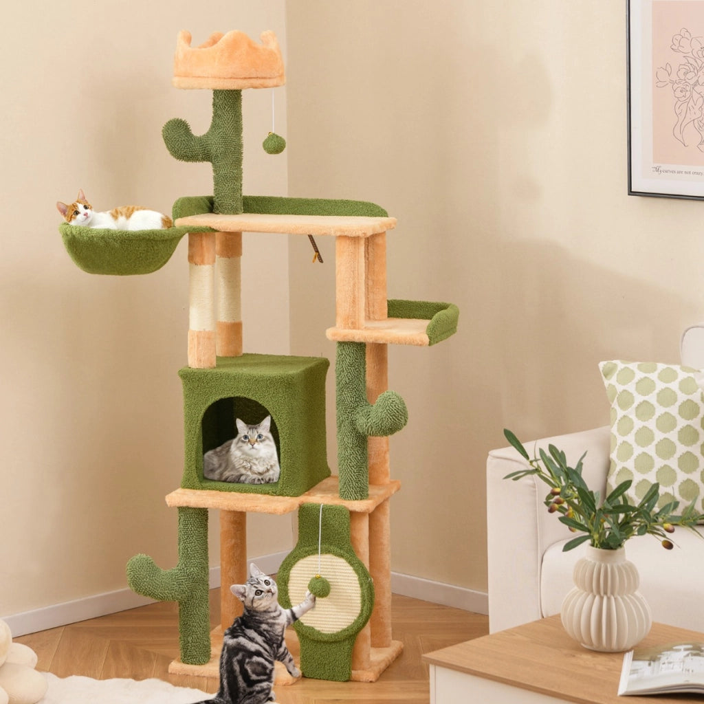 Albero per gatti cactus da 160 CM per gatti da interno, Torre per gatti multi-livello con pali per graffi in sisal