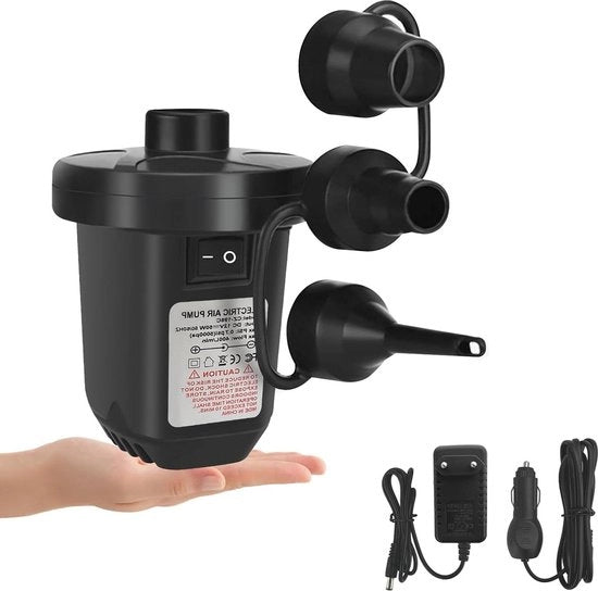 Pompa elettrica per materasso a aria - 2 in 1 per gonfiare e svuotare - pompa elettrica con 3 sfiatatoi - materasso gonfiabile per barche, materasso a aria, piscina, anello da nuoto, colore nero