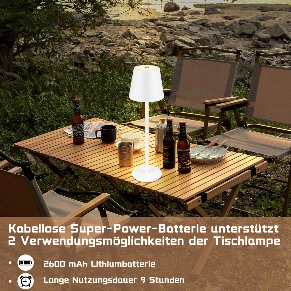 ZMH Lampada da tavolo LED wireless set 2 pezzi bianca 2600mAh touch ricaricabile USB per esterno camera letto