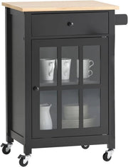 Trolley da Cucina su Ruote con Cassettone - Nero - 63x46x88cm