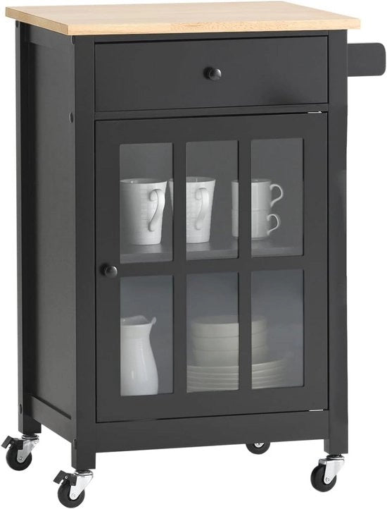 Trolley da Cucina su Ruote con Cassettone - Nero - 63x46x88cm