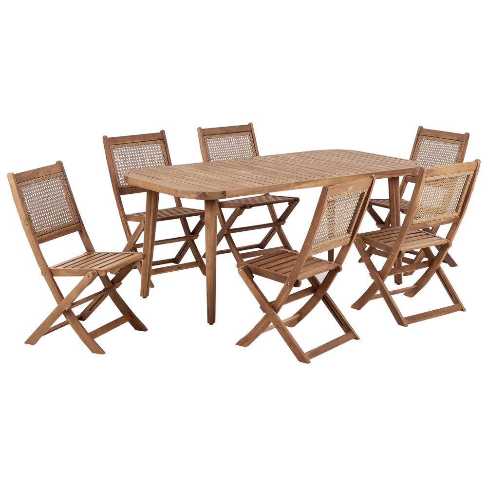 Set da pranzo da giardino a 6 posti composto da tavolo 180 x 90 cm e sedie pieghevoli stile retrò vintage