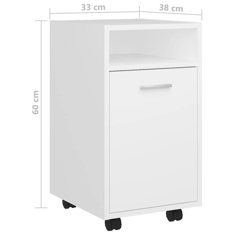 Side Cabinet With Wheels, White, 33x38x60 Cm, Wood-based Material