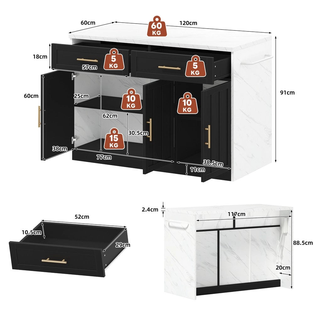 Isola Cucina con Prese Elettriche USB e Ripiani Regolabili ¨C Xylo ¨C 120x60x91 cm