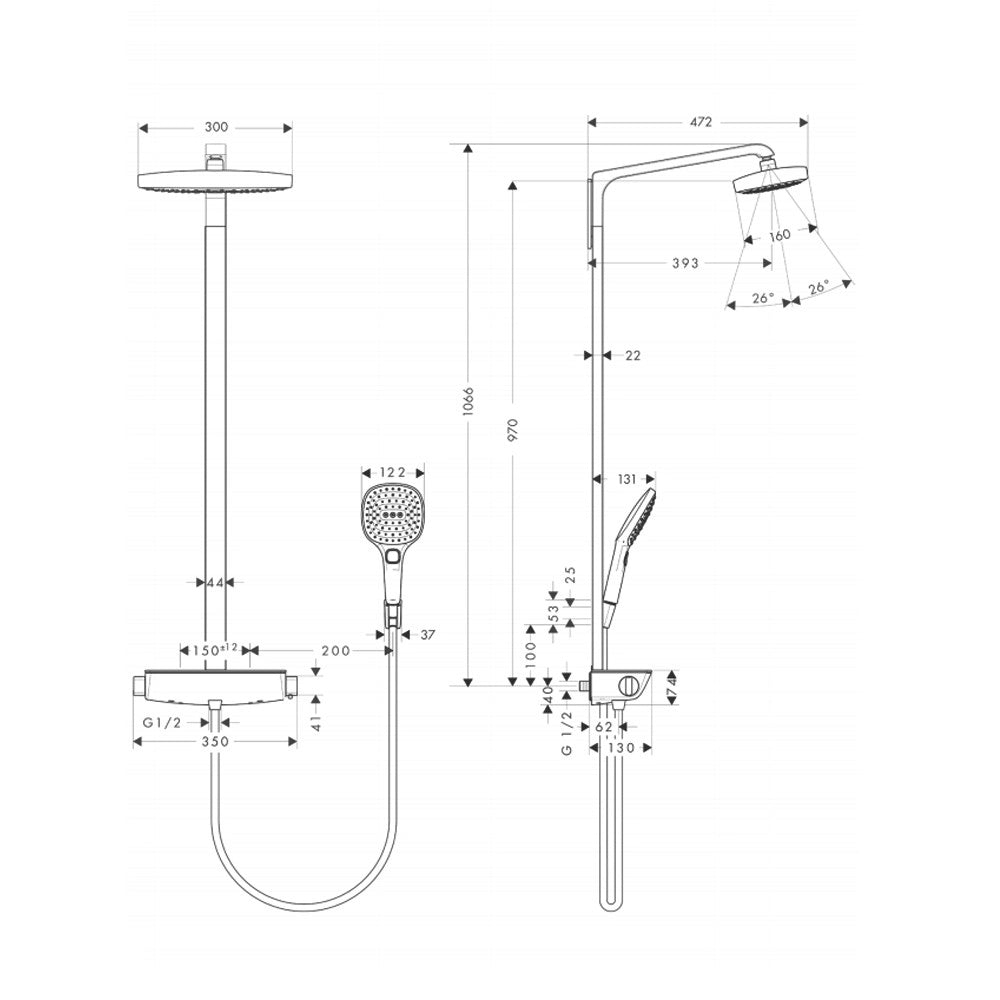 Colonna doccia hansgrohe serie raindance select e 300 con soffione rettangolare