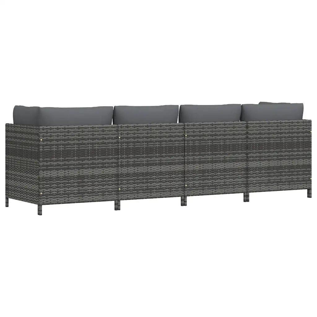 Divano da Giardino a 4 Posti con Cuscini-Sofa da Giardino-Divano da esterno in Polyrattan Grigio
