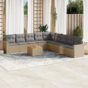 Set Divano da Giardino 10 pz con Cuscini Beige in Polyrattan