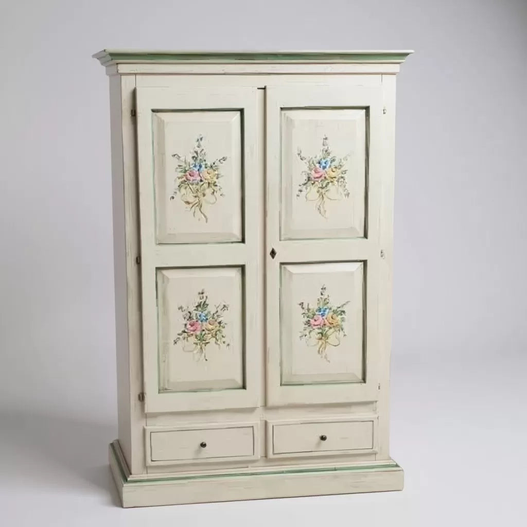 Armadio 2 porte in legno shabby bianco patinato/verde 125x61x200 - Mobili 2G