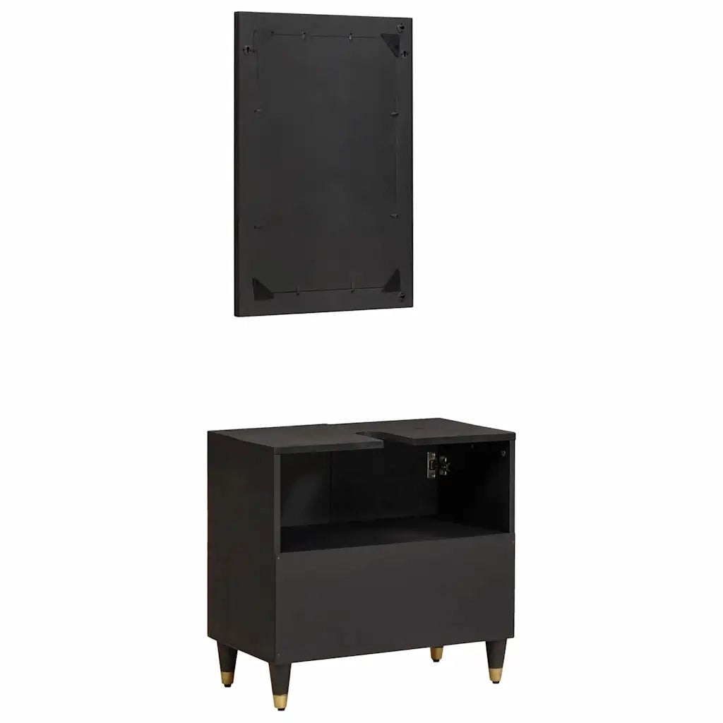 Set di Armadi da Bagno | Armadio da bagno 2 pz Nero Legno di mango massello