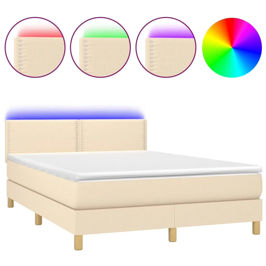 Letto a Molle con Materasso e LED Crema 140x200 cm in Tessuto 3133642