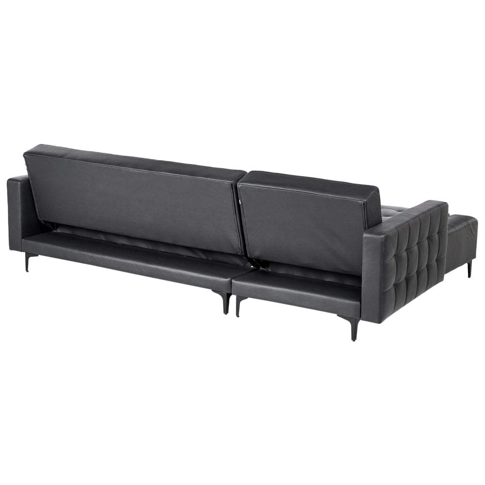Divano letto ad angolo in ecopelle nera capitonnè moderna a forma di L Chaise longue modulare a 4 posti per versione destra
