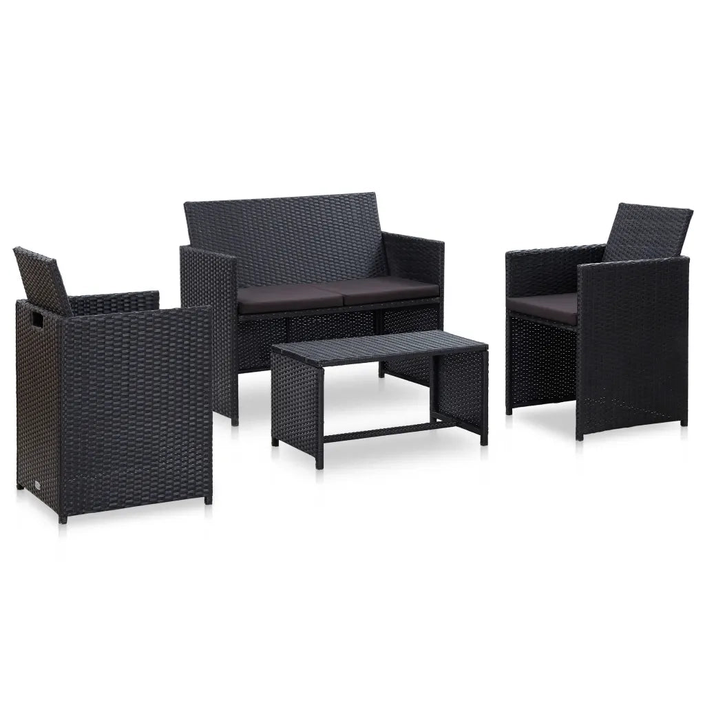 Set Divani da Giardino 4 pz con Cuscini in Polyrattan Nero cod mxl 34568