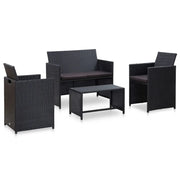 Set Divani da Giardino 4 pz con Cuscini in Polyrattan Nero cod mxl 34568