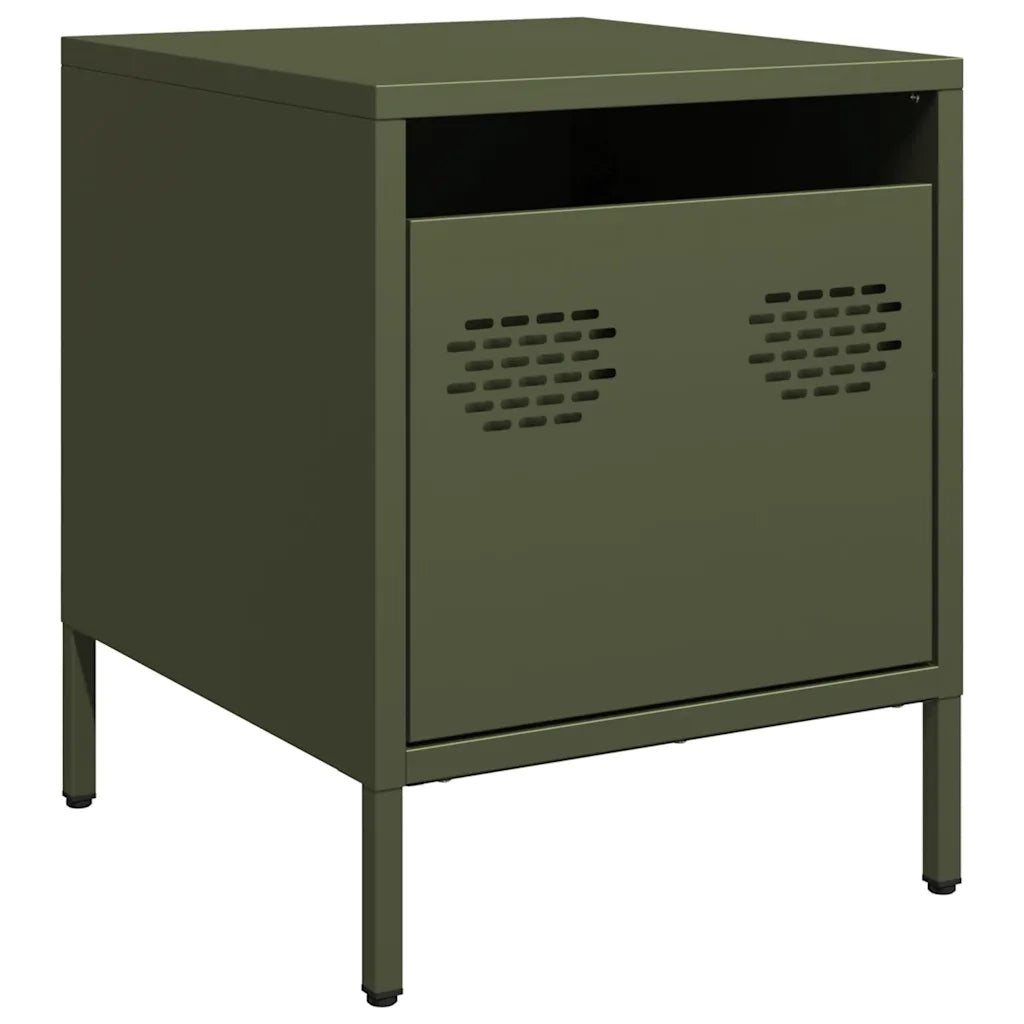 Set di 2 Comodini | Armadio da Notte | Mobiletto da notte Verde Oliva 35x39x43,5 cm in Acciaio