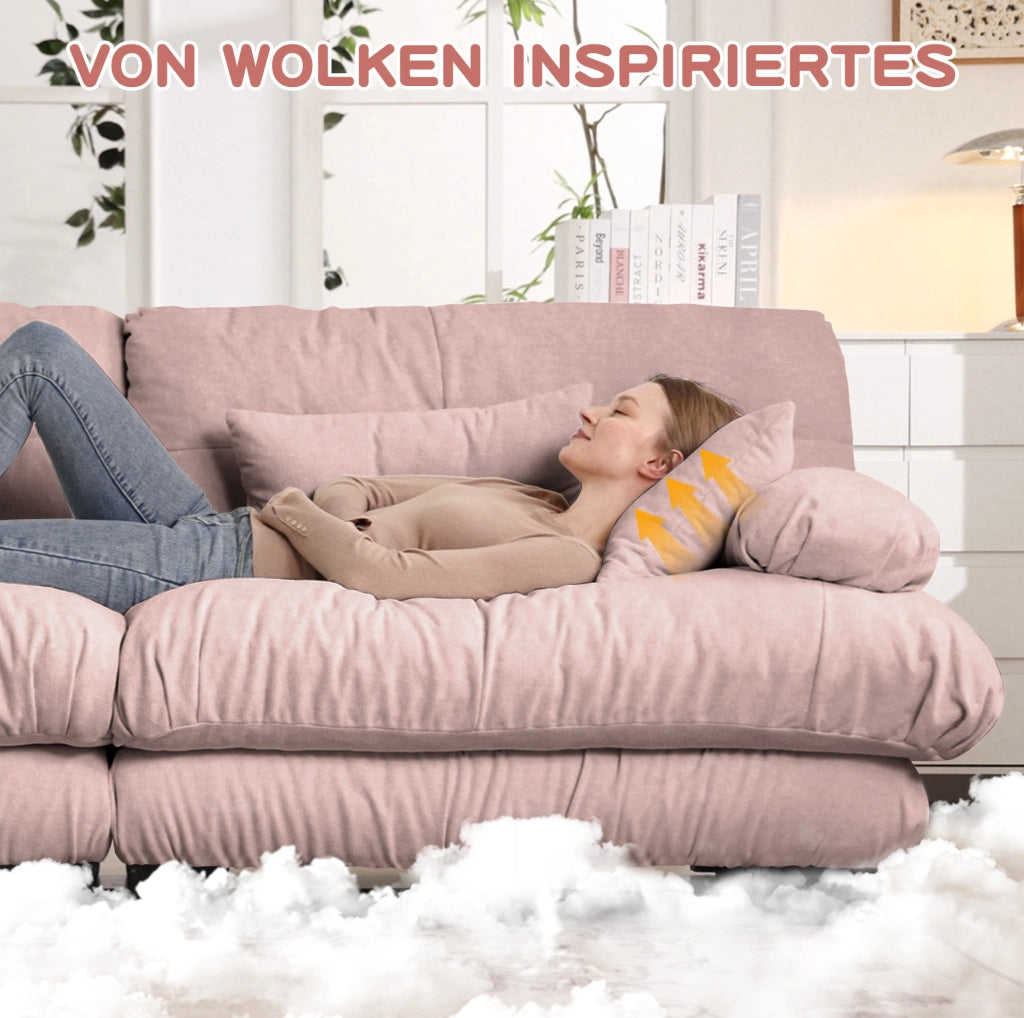 Divano angolare modulare 3 posti in chenille rosa con seduta profonda e imbottitura confortevole