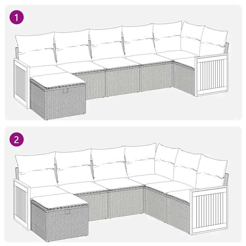 Set Divani da Giardino 7 pz con Cuscini Grigio in Polyrattan 3326043