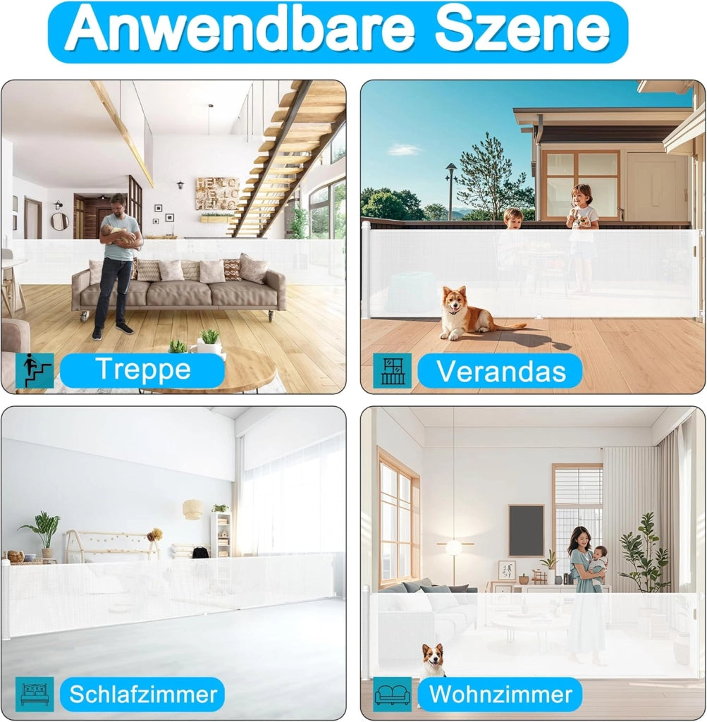 Griglia di protezione per porte e scale, estensibile, con chiusura automatica, griglia di sicurezza per porte e scale per bambini, in PVC, bianca, 300 cm