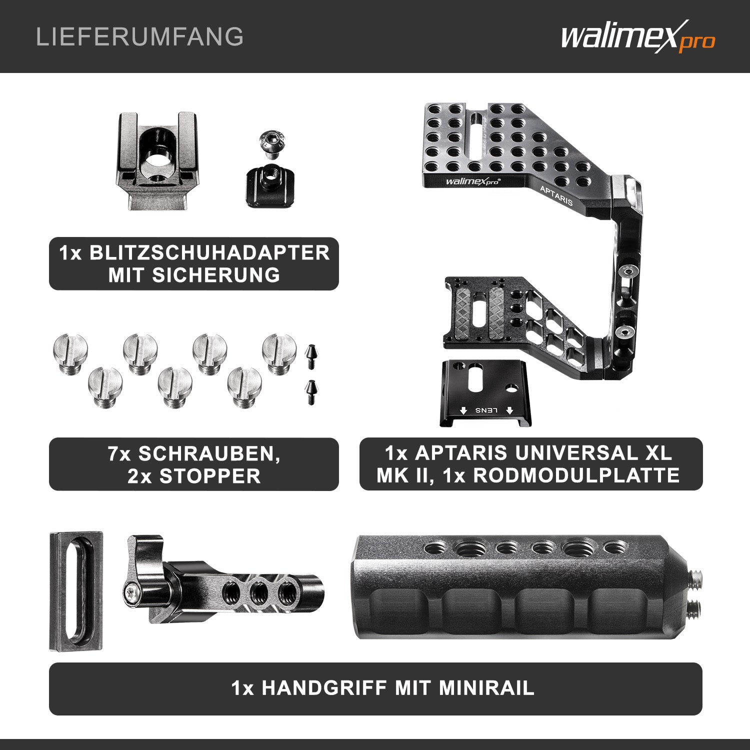 20773 Aptaris Universal XL MK II sistema a gabbia/rig per fotocamere DSLR/telecamere di sistema