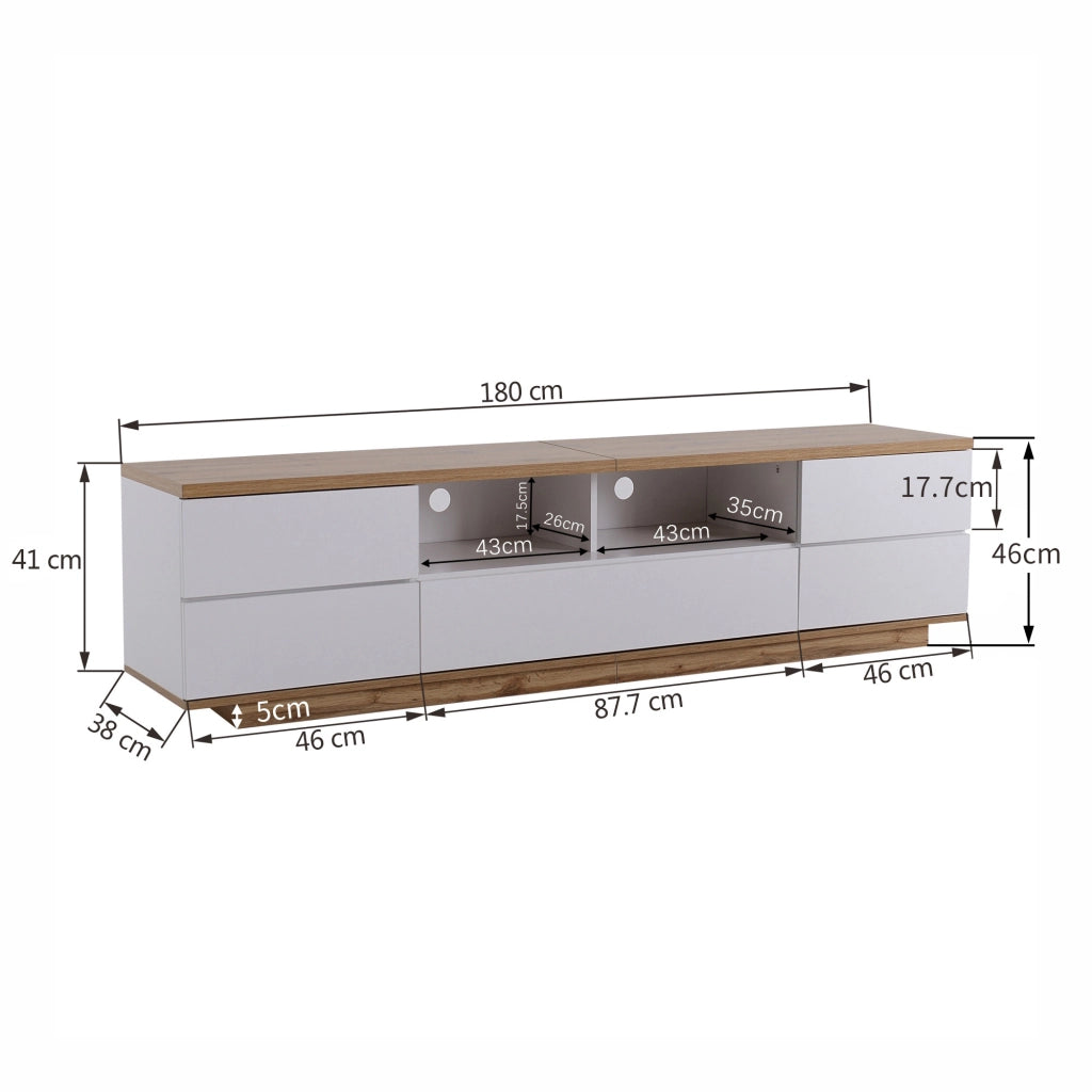 Mobile TV con 5 Ante e 2 Vani Aperti; Frontali a Griglia; Stile Moderno; 180??46??38 cm; in MDF; Bianco