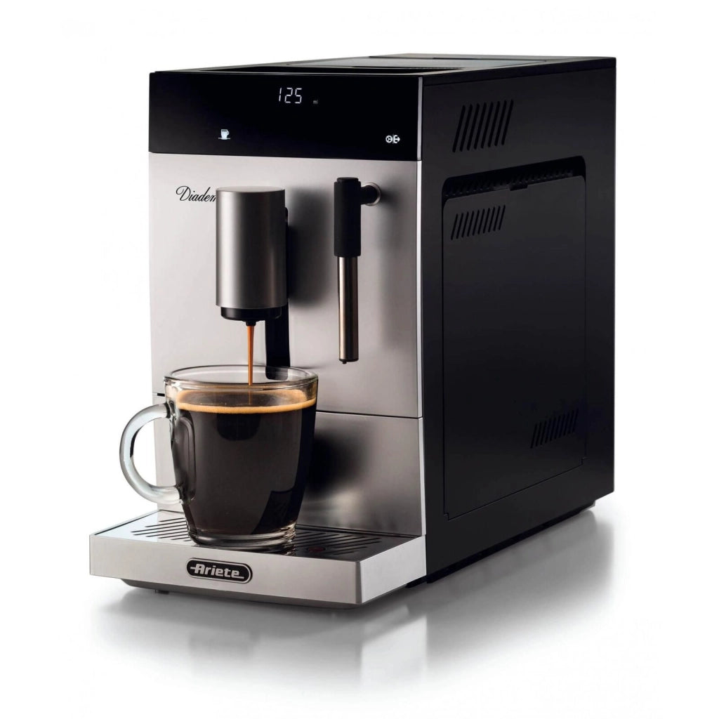 Ariete 1452 Diadema, Macchina da caffè automatica, 1350W, 19 bar di pressione, Per caffè, americano e acqua calda, Dispositivo Cappuccino, Display LED, Erogatore Regolabile, Silver