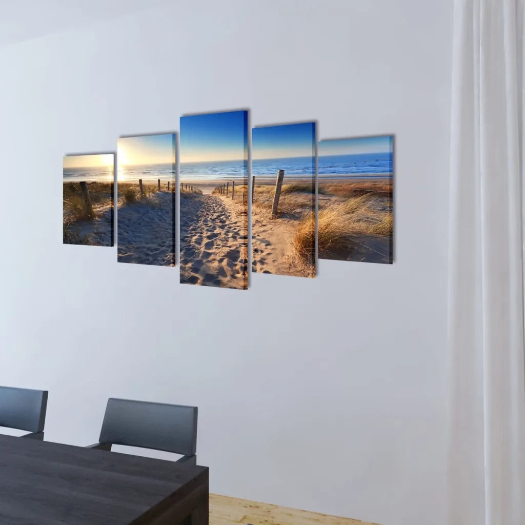 5 pz Set Stampa su Tela da Muro Spiaggia di Sabbia 200 x 100 cm cod mxl 51190