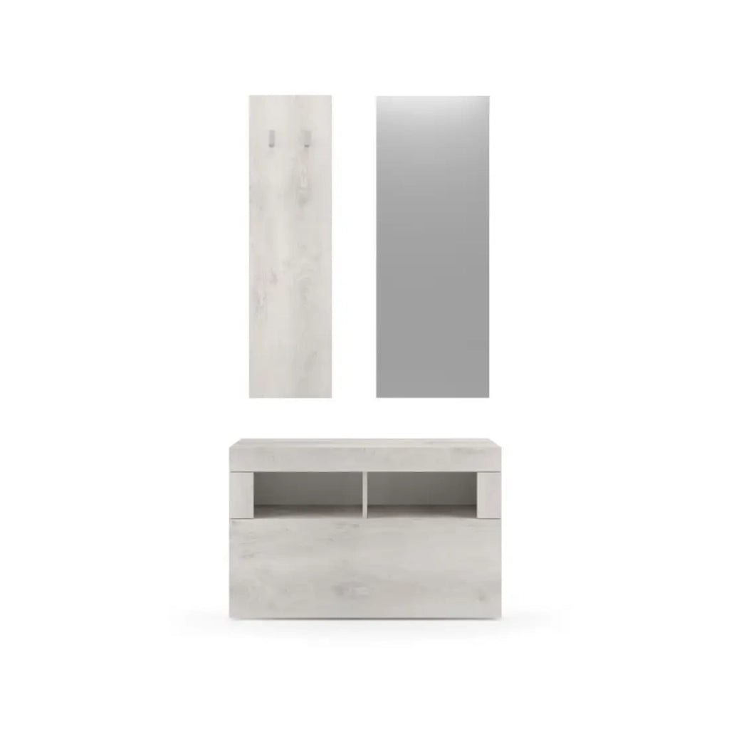 Set di mobili per ingresso, collezione ISORA, colore quercia bianca