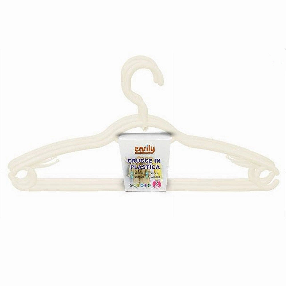 Trade Shop - Set 3pz Grucce In Plastica Stampelle Appendi Abiti Pantaloni Giacche Beige 79331 -