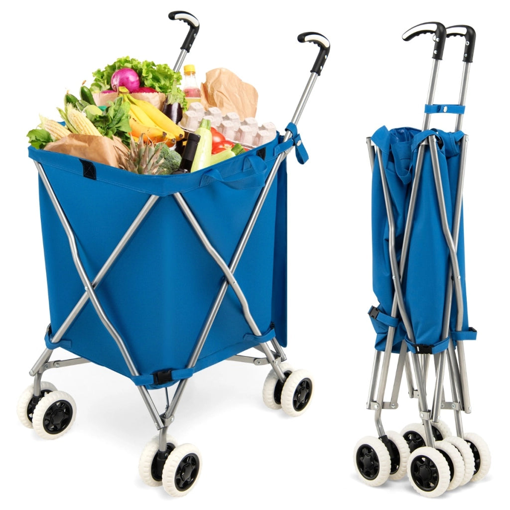 Carrello pieghevole con ruote fodera in tessuto oxford rimovibile impermeabile, Carrello della spesa leggera Blu-Strumenti cucina