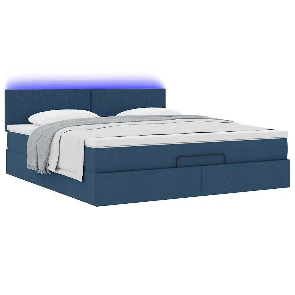 Pouf Letto con Materasso e LED Blu 180x200cm in Tessuto