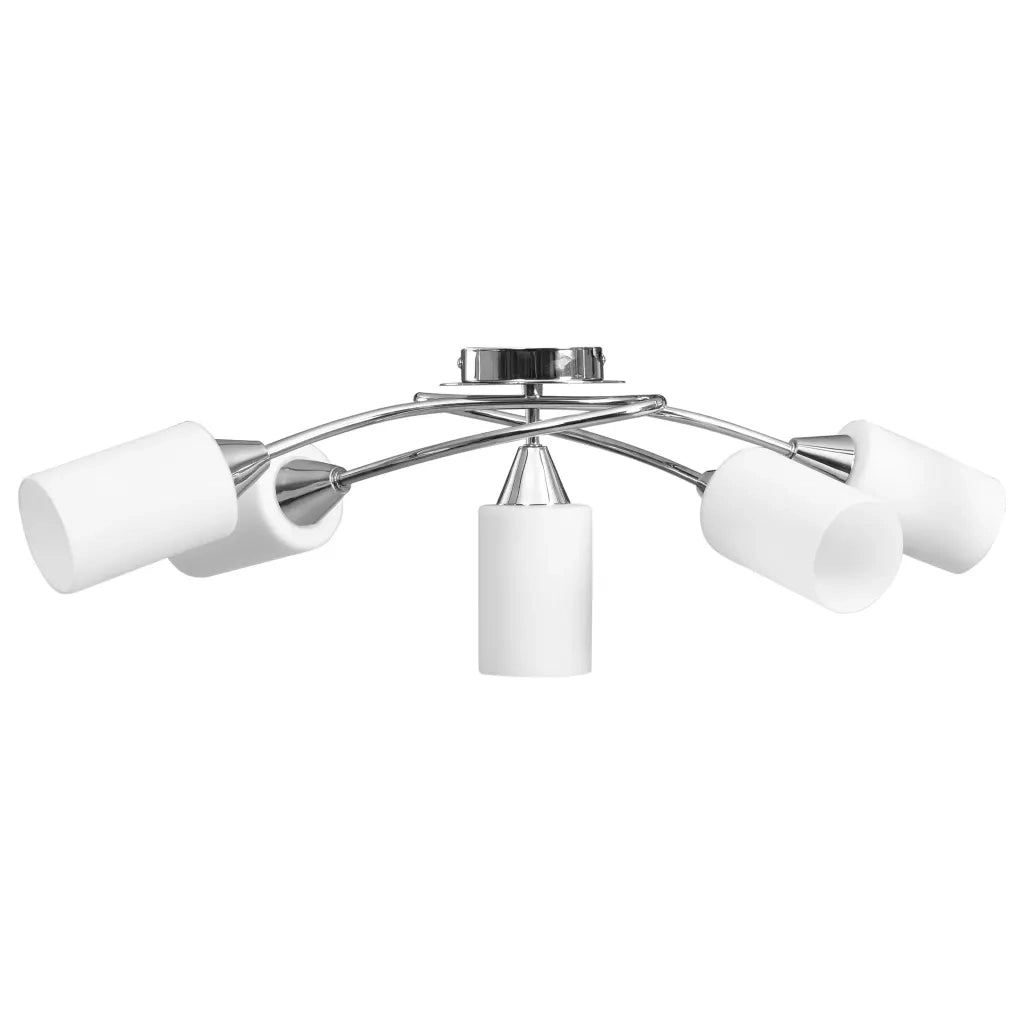Lampadario Paralumi in Ceramica 5 Lampadine E14 Bianco a Cono 289238
