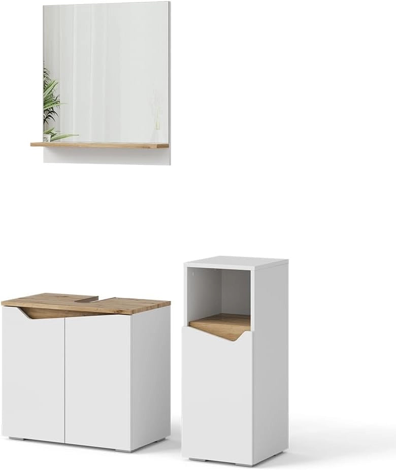 Mobile da bagno Marelle, Verde/Artigianale, 30 x 180 cm Con porte e vani aperti, per la conservazione di articoli da bagno e asciugamani