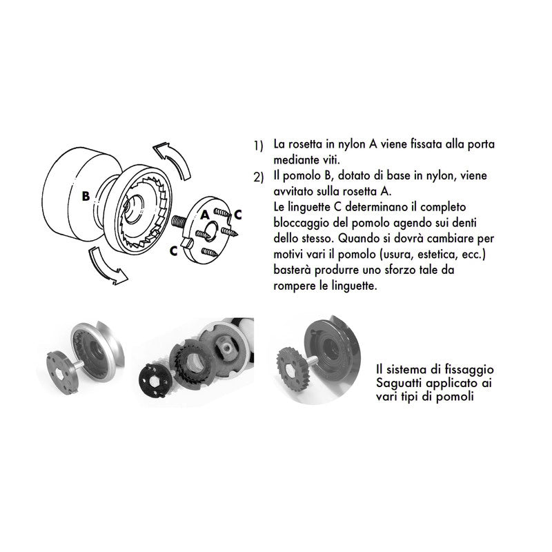 Pomolo fisso per porta SAGUATTI 869/70QB in alluminio nero lucido