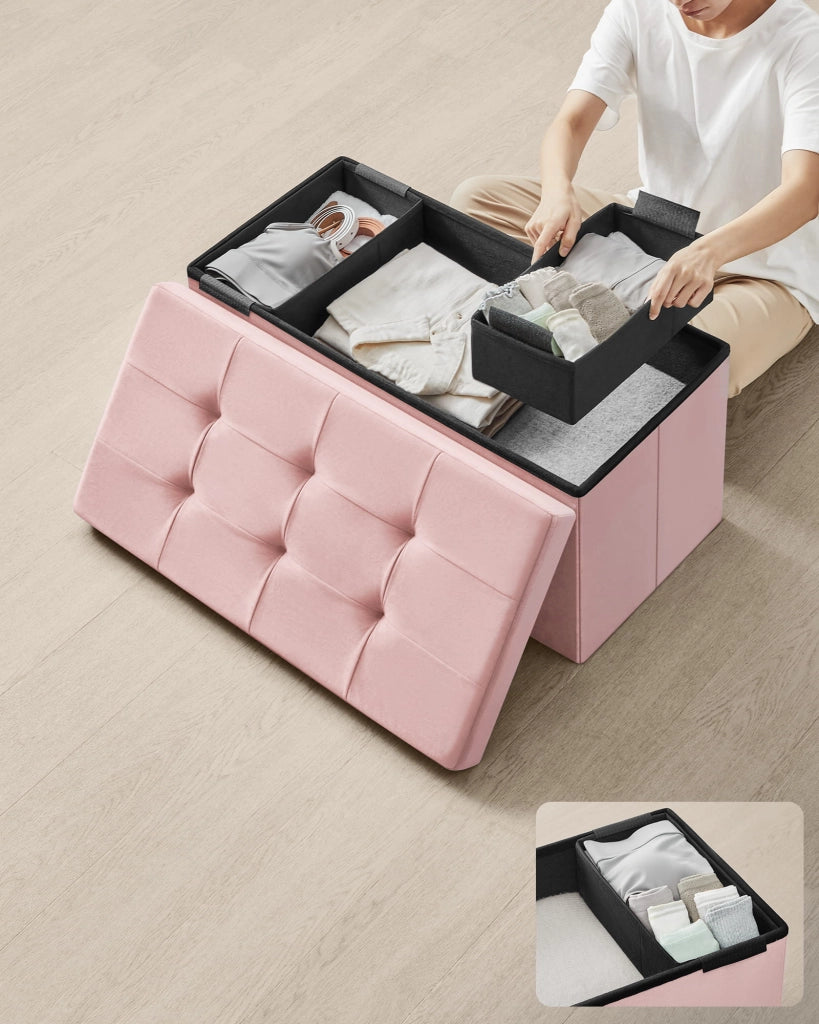 Valora PUFA - LSF247R01 Pouf organizer in velluto MDF rosa pastello