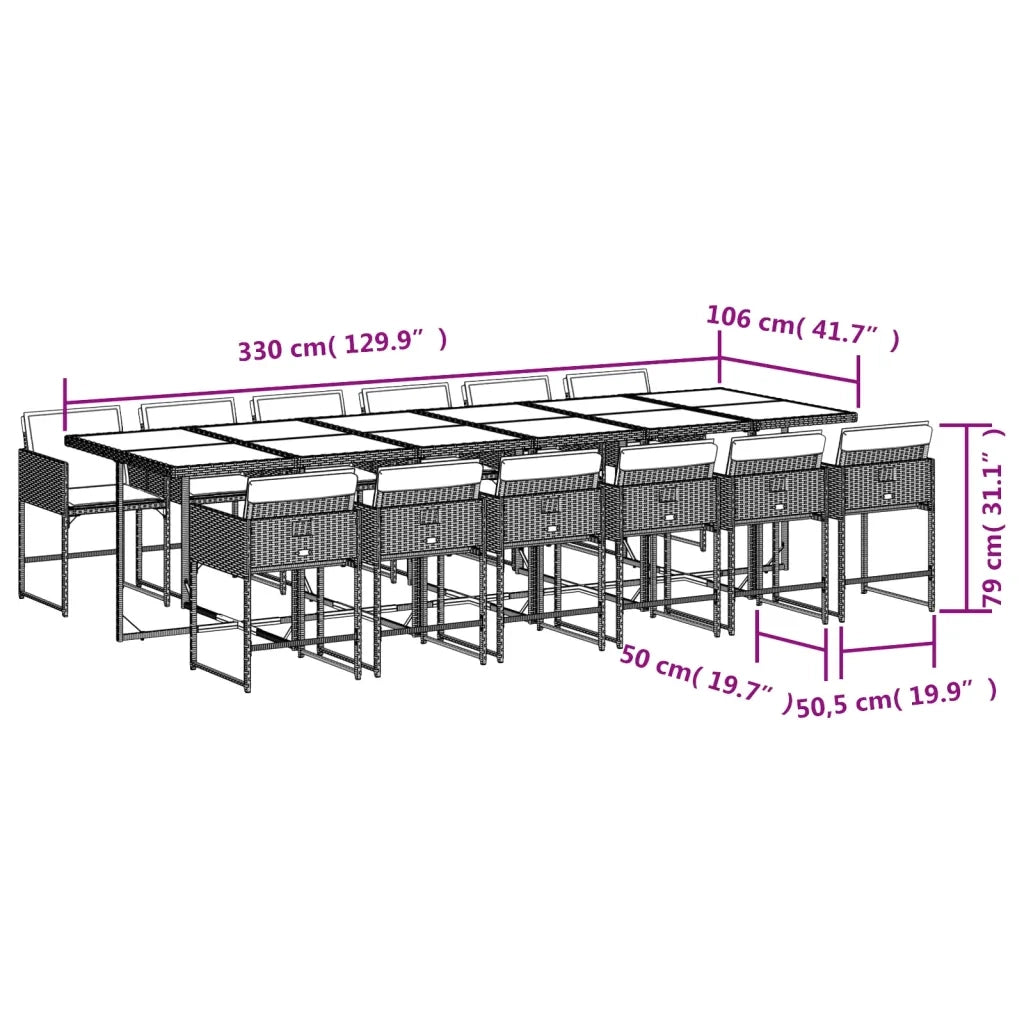 Set da Pranzo da Giardino 13pz con Cuscini Grigio in Polyrattan 3278074