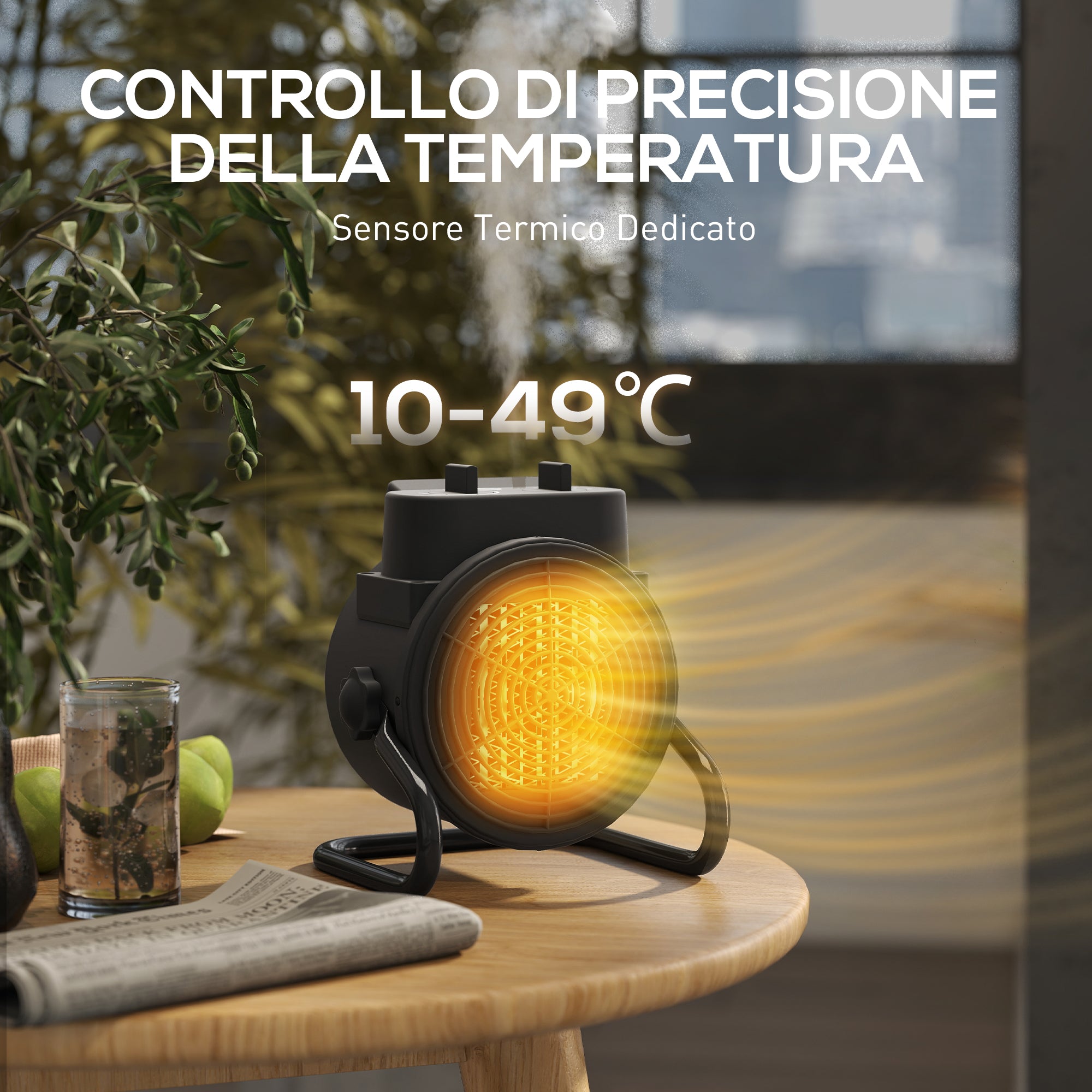 Riscaldatore Elettrico e Regolabile a 3 Modalità 21,5x15,8x22 cm in PP e PA Ignifugo Nero