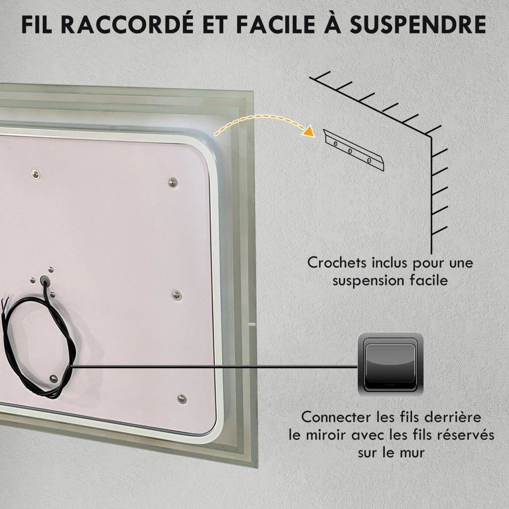 Specchio da bagno LED rettangolare ¨C Zephmum ¨C Bianco 100x60 cm