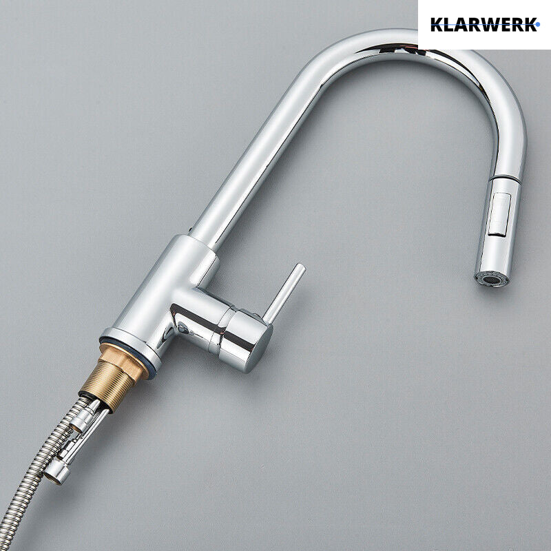 JANA | Rubinetto cucina estensibile Premium in acciaio inox cromato | Miscelatore arco alto gastronomia alta pressione ruotabile a 360° 2 attacchi