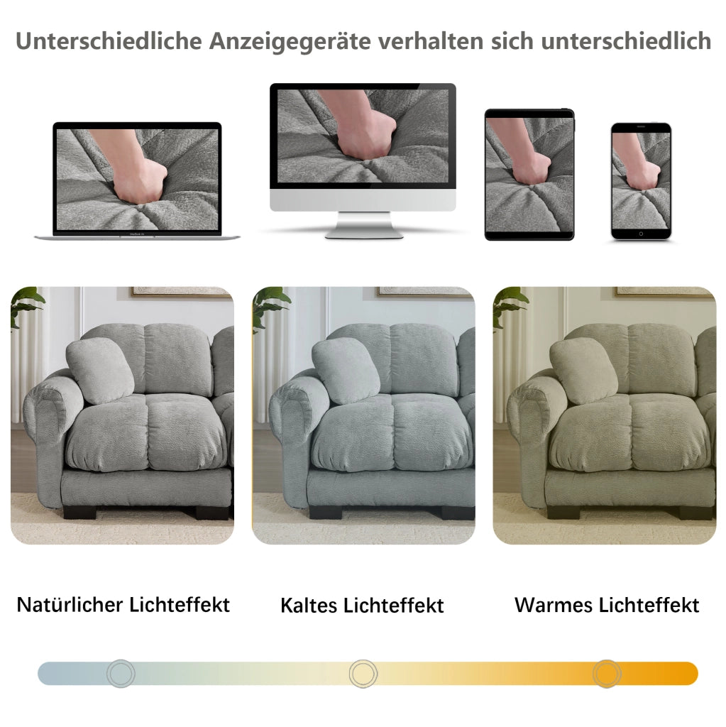 Divano modulare in chenille con pouf mobile 190x149x90 cm; trapuntato; grigio chiaro